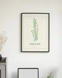 Duck Creek Golf Club map print, framed in a room