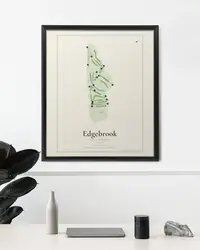Edgebrook Golf Course map print, framed in a room