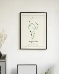 Esplanade Golf map print, framed in a room