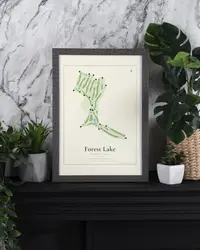 Forest Lake Country Club map print, framed in a room