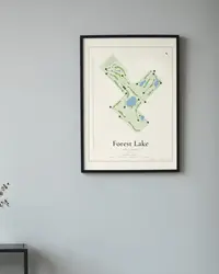 Forest Lake Golf Club map print, framed in a room