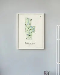 Fort Myers Country Club map print, framed in a room