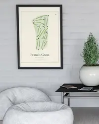 Francis Gross Golf Course map print, framed in a room