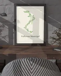 Fullerton Municipal Golf Course map print, framed in a room