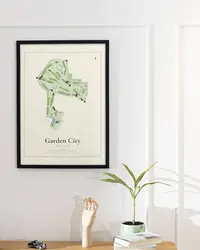 Garden City Golf Club map print, framed in a room
