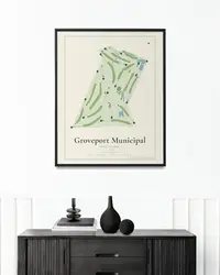 Groveport Municipal Golf Course map print, framed in a room