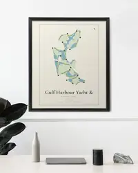 Gulf Harbour Yacht & Country Club map print, framed in a room