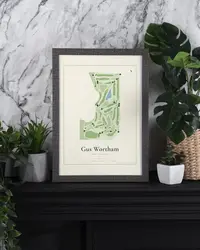 Gus Wortham Golf Course map print, framed in a room