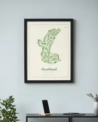 Heathland Golf Course map print, framed in a room