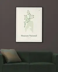 Houston National Golf Club map print, framed in a room