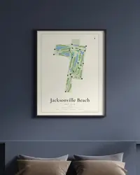 Jacksonville Beach Golf Club map print, framed in a room