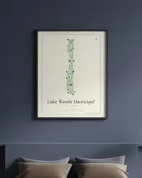 Lake Worth Municipal Golf Course map print, framed in a room