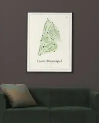 Lions Municipal Golf Course map print, framed in a room