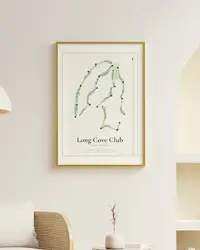 Long Cove Club map print, framed in a room