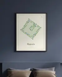 Majestic Golf Club map print, framed in a room