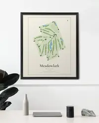 Meadowlark Golf Club map print, framed in a room