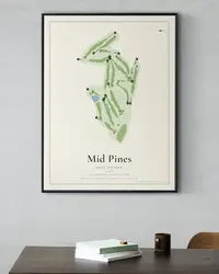 Mid Pines map print, framed in a room