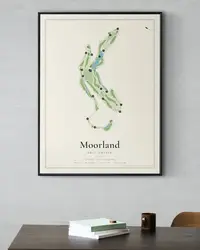 Moorland Golf Course map print, framed in a room