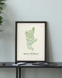 Morris Williams Golf Course map print, framed in a room