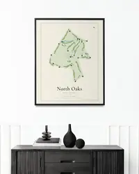 North Oaks Golf Course map print, framed in a room
