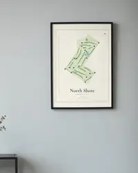 North Shore Country Club map print, framed in a room