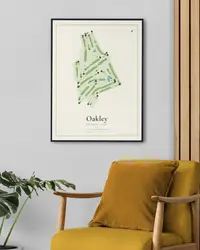 Oakley Country Club map print, framed in a room
