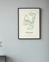 Old South Golf Links map print, framed in a room