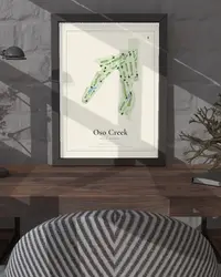 Oso Creek Golf Course map print, framed in a room