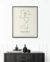 Oyster Reef Golf Club map print, framed in a room