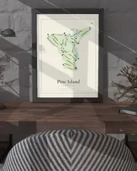 Pine Island Country Club map print, framed in a room