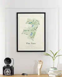 Pine Trace Golf Club map print, framed in a room