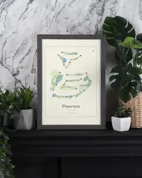 Pinecrest Golf Club map print, framed in a room