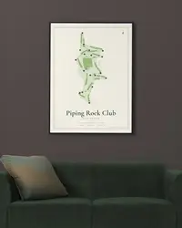 Piping Rock Club map print, framed in a room
