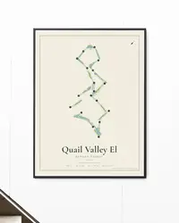 Quail Valley El Dorado Course map print, framed in a room