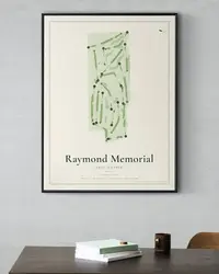 Raymond Memorial Golf Course map print, framed in a room