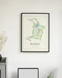 Red Rocks Country Club map print, framed in a room