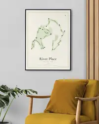 River Place Country Club map print, framed in a room