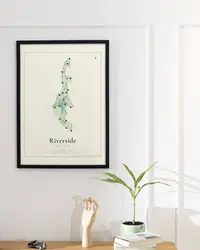 Riverside Golf Club map print, framed in a room