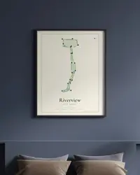 Riverview Golf Course map print, framed in a room