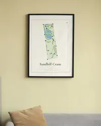 Sandhill Crane Golf Club map print, framed in a room