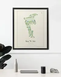 Sea 'N Air Golf Club map print, framed in a room