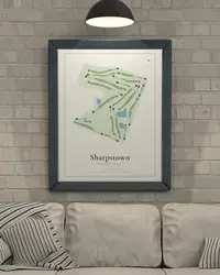 Sharpstown Country Club map print, framed in a room