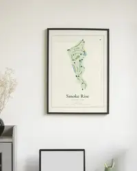 Smoke Rise Country Club map print, framed in a room
