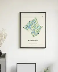 Southwinds Golf Course map print, framed in a room