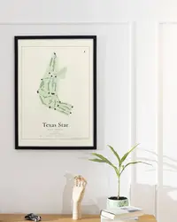 Texas Star Golf Course map print, framed in a room