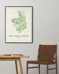 The Country Club Of Orlando map print, framed in a room