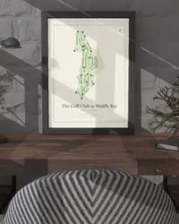 The Golf Club at Middle Bay map print, framed in a room