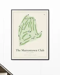 The Muttontown Club map print, framed in a room