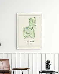The Palms Golf Club map print, framed in a room