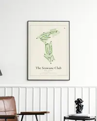The Seawane Club map print, framed in a room